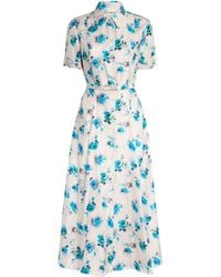 Tory Burch - Silk Floral Midi Shirt Dress - Lyst