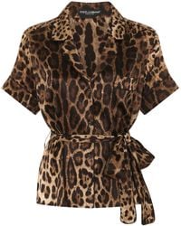 Dolce & Gabbana - Stretch-Silk Belted Shirt - Lyst