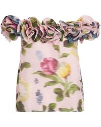 Carolina Herrera - Linen-Silk Floral Off-The-Shoulder Top - Lyst