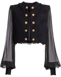 Balmain - Tweed Muslin-Sleeve Blouse - Lyst