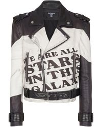 Balmain - Leather Printed Biker Jacket - Lyst