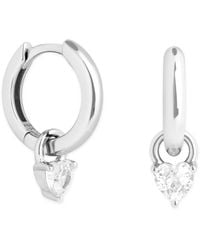 Astrid & Miyu - Rhodium-Plated Sterling And Cubic Zirconia Heart Huggie Earrings - Lyst