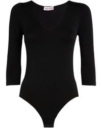 FALKE - Cropped-Sleeve V-Neck Bodysuit - Lyst