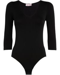 FALKE - Cropped-Sleeve V-Neck Bodysuit - Lyst