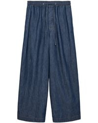 Loewe - Chambray Drawstring Wide-Leg Trousers - Lyst