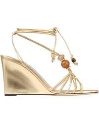 Jimmy Choo - Lova 85 Metallic Leather Wedge Sandals - Lyst