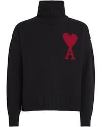 Ami Paris - Virgin Wool Logo Rollneck Sweater - Lyst