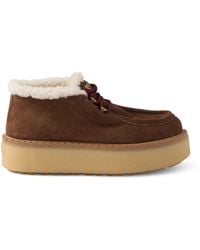 Prada - Suede Shearling Chukka Ankle Boots - Lyst
