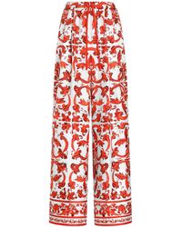 Dolce & Gabbana - Silk Majolica Wide-Leg Trousers - Lyst