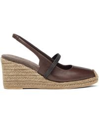 Brunello Cucinelli - Leather Precious Strap Espadrille Wedges 60 - Lyst