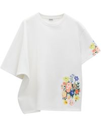 Loewe - Asymmetric Floral-Embroidered T-Shirt - Lyst