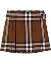 Burberry - Wool Check Pleated Skirt - Lyst