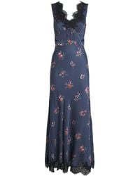 Self-Portrait - Satin-Lace Floral Midi Dress - Lyst