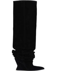 Balmain - Suede Knee-High Wedge Boots 95 - Lyst