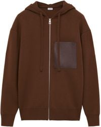 Loewe - Wool-Blend Leather-Pocket Hoodie - Lyst