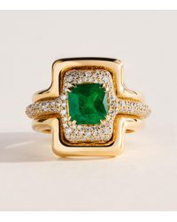 Azlee - X Gemfield's, Pavé Diamond And Emerald Origins Contour Ring - Lyst
