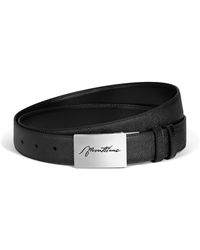 Montblanc - Grained Leather Cursive Logo Belt - Lyst