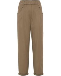 Brunello Cucinelli - Stretch Cotton Cover Elasticated-Waist Trousers - Lyst