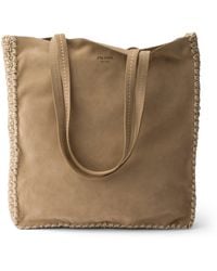 Prada - Large Suede And Crochet Tote Bag - Lyst