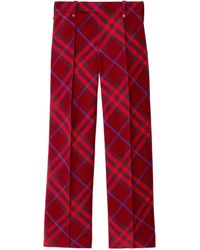 Burberry - Wool Check Print Straight Trousers - Lyst