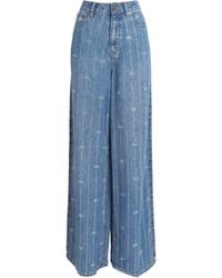 Self-Portrait - Rhinestone Stripe Wide-Leg Jeans - Lyst