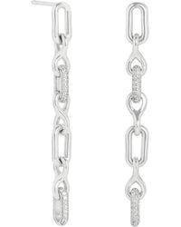 Astrid & Miyu - Rhodium-Plated Pavé Chain Link Drop Stud Earrings - Lyst