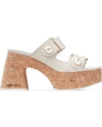 Jimmy Choo - Fayence 95 Leather Wedge Sandals - Lyst