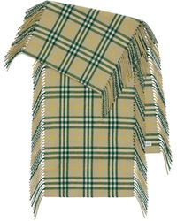 Burberry - Cashmere Fringed Check Scarf - Lyst