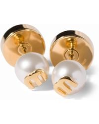 Miu Miu - Faux Pearl Logo Stud Earrings - Lyst