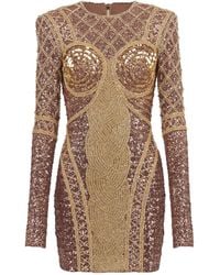 Balmain - Embroidered Mini Dress - Lyst