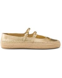 Prada - Leather And Raffia Ballet Flats - Lyst