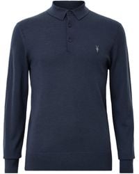 AllSaints - Merino Wool Long-Sleeve Mode Polo Shirt - Lyst
