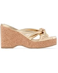 Jimmy Choo - Avenue 110 Leather Metallic Wedge Sandals - Lyst