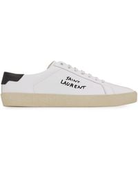 Saint Laurent - Embroidered Sneakers In Canvas And Smooth Leather - Lyst
