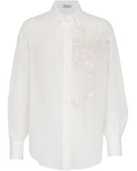 Brunello Cucinelli - Cotton Organza Embroidered Shirt - Lyst