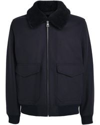 Sandro - Wool-Blend Shearling Collar Aviator Jacket - Lyst