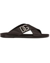 Dolce & Gabbana - Leather Logo Cross-over Sandals - Lyst