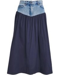 Sandro - Denim-Poplin Hybrid Midi Skirt - Lyst