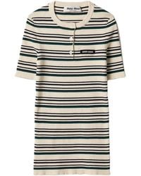 Miu Miu - Cotton Stripe Henley Top - Lyst