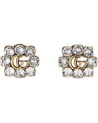 Gucci - Faux Crystal Double G Clip-on Earrings - Lyst