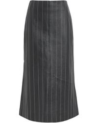 Victoria Beckham - Leather Pinstripe Midi Skirt - Lyst