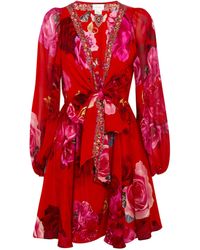 Camilla - Silk Crystal-embellished Wrap Mini Dress - Lyst