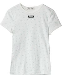 Miu Miu - Cotton Floral Logo T-Shirt - Lyst