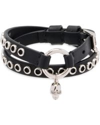 McQueen - Leather Skull Bracelet - Lyst