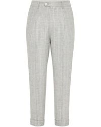 Brunello Cucinelli - Linen And Wool Chalk Stripe Trousers - Lyst