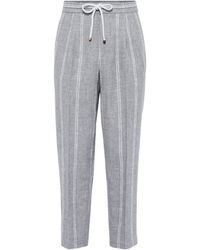 Brunello Cucinelli - Linen-blend Striped Straight Trousers - Lyst