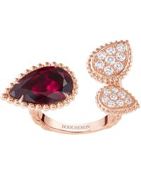 Boucheron - Rose Gold, Diamond And Garnet Serpent Bohème Ring - Lyst