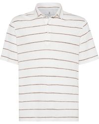 Brunello Cucinelli - Linen-cotton Striped Polo Shirt - Lyst