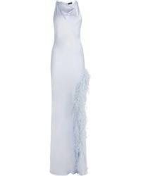 LAPOINTE - Satin Feather-Trim Halterneck Gown - Lyst