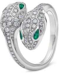 BVLGARI - White Gold, Diamond And Emerald Serpenti Seduttori Ring - Lyst